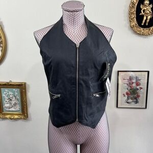 Vintage Y2K Gossip Real Leather Halter Zip-Up Vest – Size L (Broken Zipper)